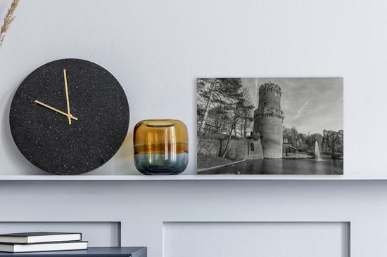 Canvas Schilderij De Poedertoren in Nijmegen - zwart wit - 30x20 cm - Wanddecoratie