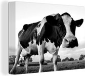Peinture sur toile Une vache frisonne curieuse - noir et blanc - 120x90 cm - Décoration murale