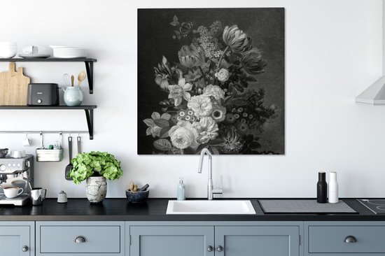 Tableau sur toile Nature morte aux fleurs - Peinture de Eelke Jelles Eelkema - noir et blanc - 90x90 cm - Décoration murale