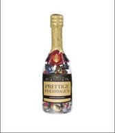 Snoep - Champagnefles - Prettige feestdagen - Gevuld met verpakte Italiaanse bonbons - In cadeauverpakking met gekleurd lint
