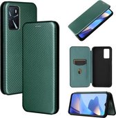 Voor OPPO A16 Koolstofvezeltextuur Magnetische Horizontale Flip TPU + PC + PU Lederen Case met Kaartsleuf (Groen)