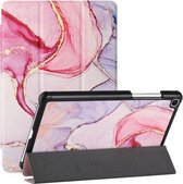 Voor Samsung Galaxy Tab A 8.0 (2019)/T290/T295/T297 Zijdetextuur Gekleurd Tekenpatroon Horizontale Flip Magnetische PU-lederen hoes met drievoudige houder (roze marmer)