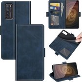 Voor ZTE Axon 20 5G Dual-side Magnetische Gesp Horizontale Flip Lederen Case met Houder & Kaartsleuven & Portemonnee (Donkerblauw)