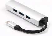 Splitter USB - Hub USB 3.0 - 4 Portes - Connexion USB-C - Aluminium - Argent