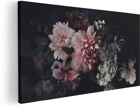 resterend subtiel Wieg Artaza Canvas Schilderij Diverse Bloemen Op Zwart Achtergrond - 100x50 -  Groot - Foto... | bol.com