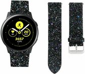 Strap-it Smartwatch bandje 20mm - Leer glitter bandje geschikt voor Samsung Galaxy Watch 3 41mm / Galaxy Watch 1 42mm / Gear Sport / Galaxy Watch Active & Active 2 / Galaxy Watch 4 / 4 Classic / Galaxy Watch 5 / 5 Pro - zwart