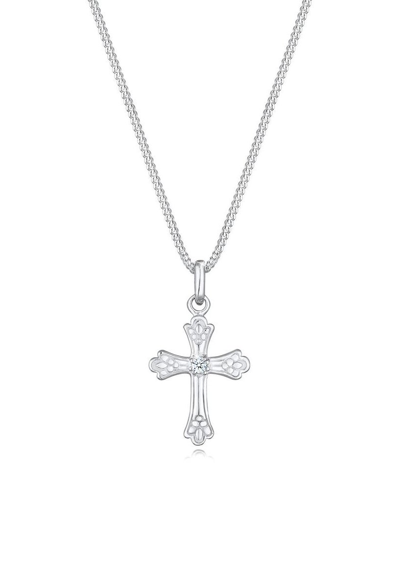 Elli PREMIUM - Halsketting - Dames Kruis Hanger Elegant met Diamanten (0,03 ct.) in 925 Sterling Zilver - Dames