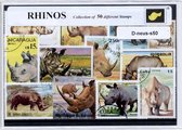 Neushoorns – Luxe postzegel pakket (A6 formaat) : collectie van 50 verschillende postzegels van neushoorns – kan als ansichtkaart in een A6 envelop - authentiek cadeau - kado - geschenk - kaart - Rhinocerotidae - zoogdier - afrika - azie - hoorn