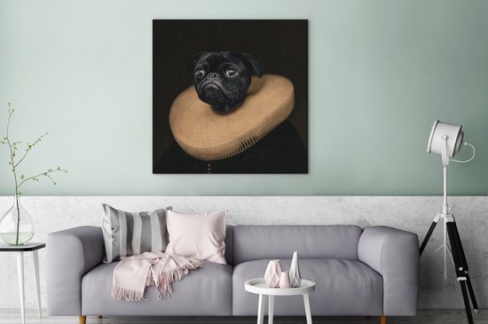 Toile Peinture Chien - Vêtements - Le Moyen-Âge - 90x90 cm - Décoration murale
