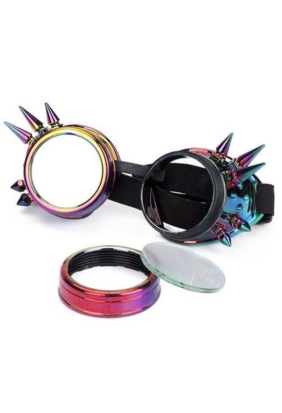 Steampunk bril goggles misty space - oliekleuren spikes regenboog rave