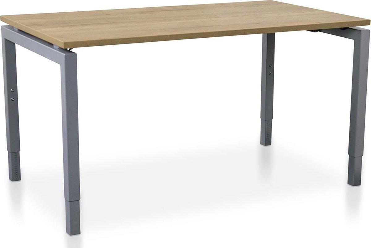 Rechthoek bureau instelbaar | Start Nevada | 140 x 80 cm | Frame aluminium - blad robuust eiken