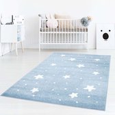 Vloerkleed kinderkamer Kleine Sterren 3D - blauw/crème 80x150 cm