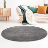 Rond vloerkleed effen velours Gala - donkergrijs 120 cm rond