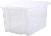 Kunststof opbergbox/opbergdoos wit transparant L65 x B50 x H36 cm stapelbaar - Voorraad/opberg boxen/kisten/bakken met deksel