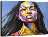 Schilderij - Vrouw Gezicht, Multi-gekleurd, 80X60cm, 1luik