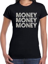 Fun money money money t-shirt met geld / bankbiljet print zwart voor dames - foute tekst shirts S