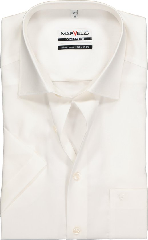 MARVELIS comfort fit overhemd - korte mouw - beige - Strijkvrij - Boordmaat: