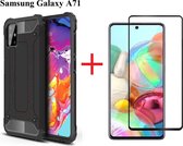 Hoesje Geschikt Voor Samsung Galaxy A71 Screen Protecter Zwart + Armor Hoesje Zwart