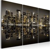 Schilderij - New York City - Gouden Gloed, 3luik, premium print