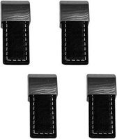 Set van 4 zwarte leren handgrepen (enkelzijdig, metalen eindstuk)