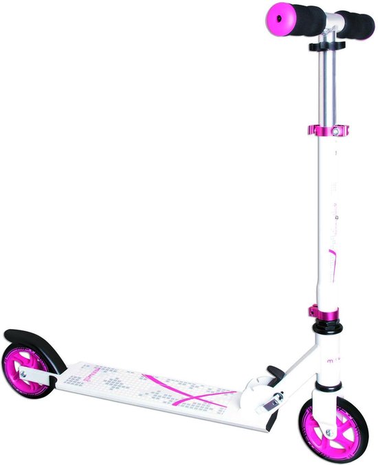 muuwmi aluminium scooter – tretroller, 125 mm, ABEC 5, GS-goedgekeurd, in hoogte verstelbaar, wit-roze