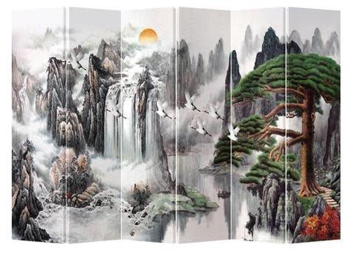 Fine Asianliving Chinees Kamerscherm Oosters Scheidingswand B240xH180cm 6 Panelen Bergenlandschap multi