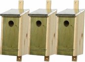 Set van 3 houten vogelhuisjes/nestkastjes met lichtgroene voorzijde en metalen dakje 26 cm - Vogelhuisjes tuindecoraties