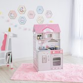 Teamson Kids 2-in-1 Poppenhuis en Speelkeuken - Met Accessoires - Kinderspeelgoed - Roze/Grijs
