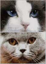 Thea Gouverneur - Borduurpakket met telpatroon - 542A - Voorgesorteerde DMC Garens - Katten Smokey + Blu - Aida - 17 cm x 12 cm - DIY Kit