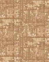 Textiel look behang Profhome DE120094-DI vliesbehang hardvinyl warmdruk in reliëf gestempeld in textiel look glanzend goud beige 5,33 m2