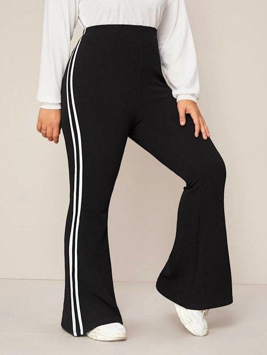 Flared pants dames met witte strepen high waist | SHEIN | PLUS SIZE | zwart  - 3XL | bol.com