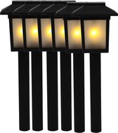 6x Tuinlamp zonne-energie fakkel / toorts met vlam effect 34,5 cm - sfeervolle tuinverlichting - prikker / lantaarn
