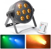 BeamZ RGBAW FlatPAR met 7x 15W LED's, DMX en IR afstandsbediening