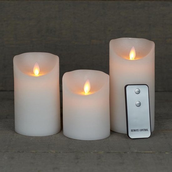 Set van 3 witte LED stompkaarsen met afstandsbediening - Woondecoratie - LED kaarsen - Elektrische kaarsen