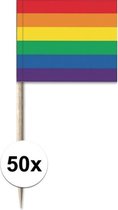 50x Pics à cocktail drapeau arc-en-ciel décoration drapeau 8 cm - Médiators jetables - thème Gay Pride