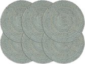 Placemats 6 st rond 38 cm jute olijfgroen