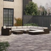 13-delige Loungeset met kussens poly rattan bruin (incl. Fleecedeken)