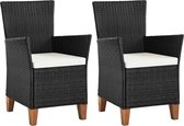 Tuinstoelen met kussens 2 st poly rattan zwart