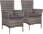 Tuinstoelen 2 st met kussens poly rattan grijs