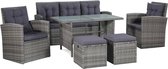 6-delige Loungeset met kussens poly rattan grijs