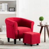 2-delige Fauteuilset met hocker stof wijnrood