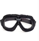 CRG retro, zwart leren motorbril - helder glas