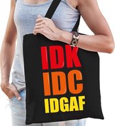 IDGAF / I Dont Give A Fuck fun tekst cadeau tas zwart voor dames cadeau katoenen tas zwart voor dames - kado tas / tasje / shopper