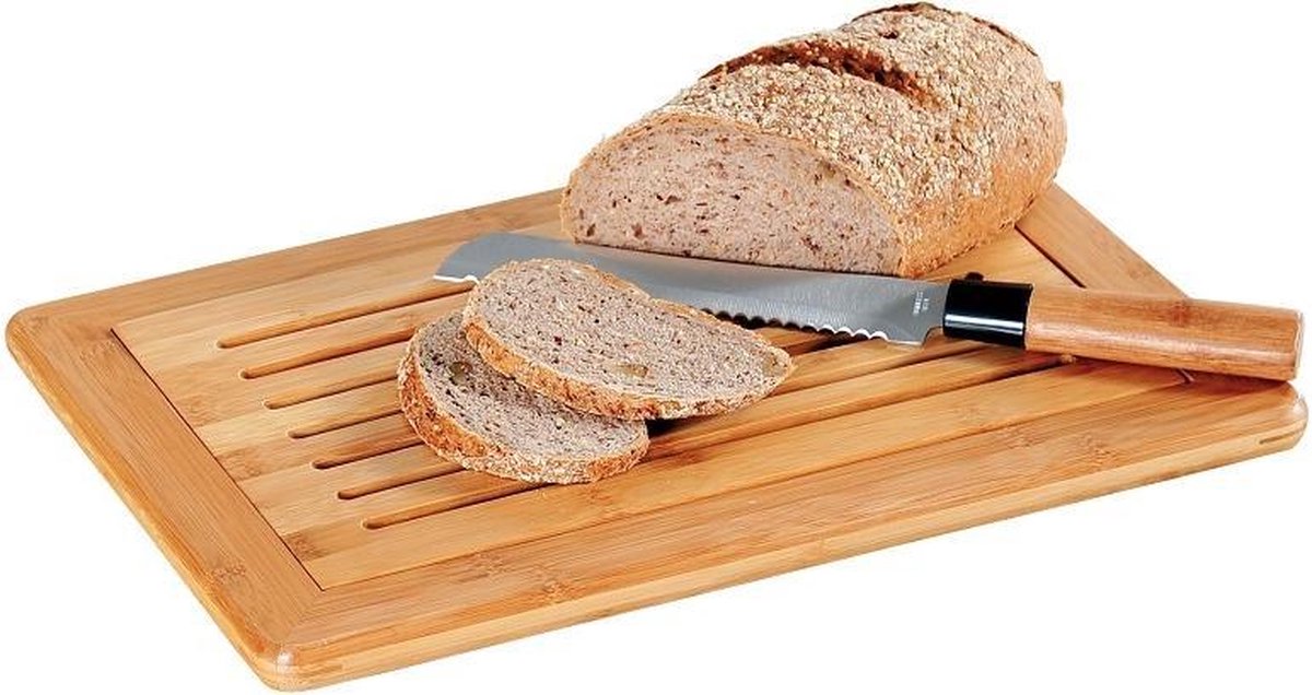 FSC® Bamboe Houten Broodsnijplank + Kruimelvanger - Broodplank hout met Brood Kruimel opvangbak - Brood snijplank met rooster - Snijplank voor brood - Afm. 42 x 28 x 2 Cm.