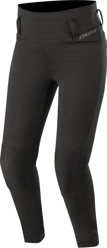 Zwarte Alpinestars motorbroek met Alpinestars logo en geribbelde kniezones.