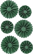 Rosettes d: 35+50 mm groen glitter 6stuks