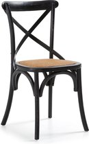 Kave Home - Alsie stoel in massief iepenhout met zwarte lakafwerking en rotan zitting
