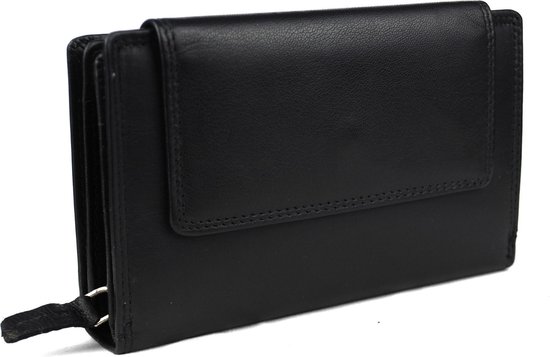 Massi Miliano Dames Portemonnee Nappa Leer Zwart (RS-5014-6) - 15.5x10 cm -