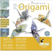 Art Origami: VINCENT VAN GOGH, kraanvogel 15x15cm, 20 bladen met 4  verschillende tekeningen, 8+