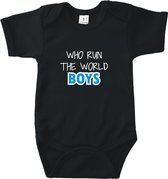 Geboorte jongen - Baby rompertje Who run the world, Boys - Zwart - Maat 74/80 - Kraamcadeau - Babygeschenk - Romper